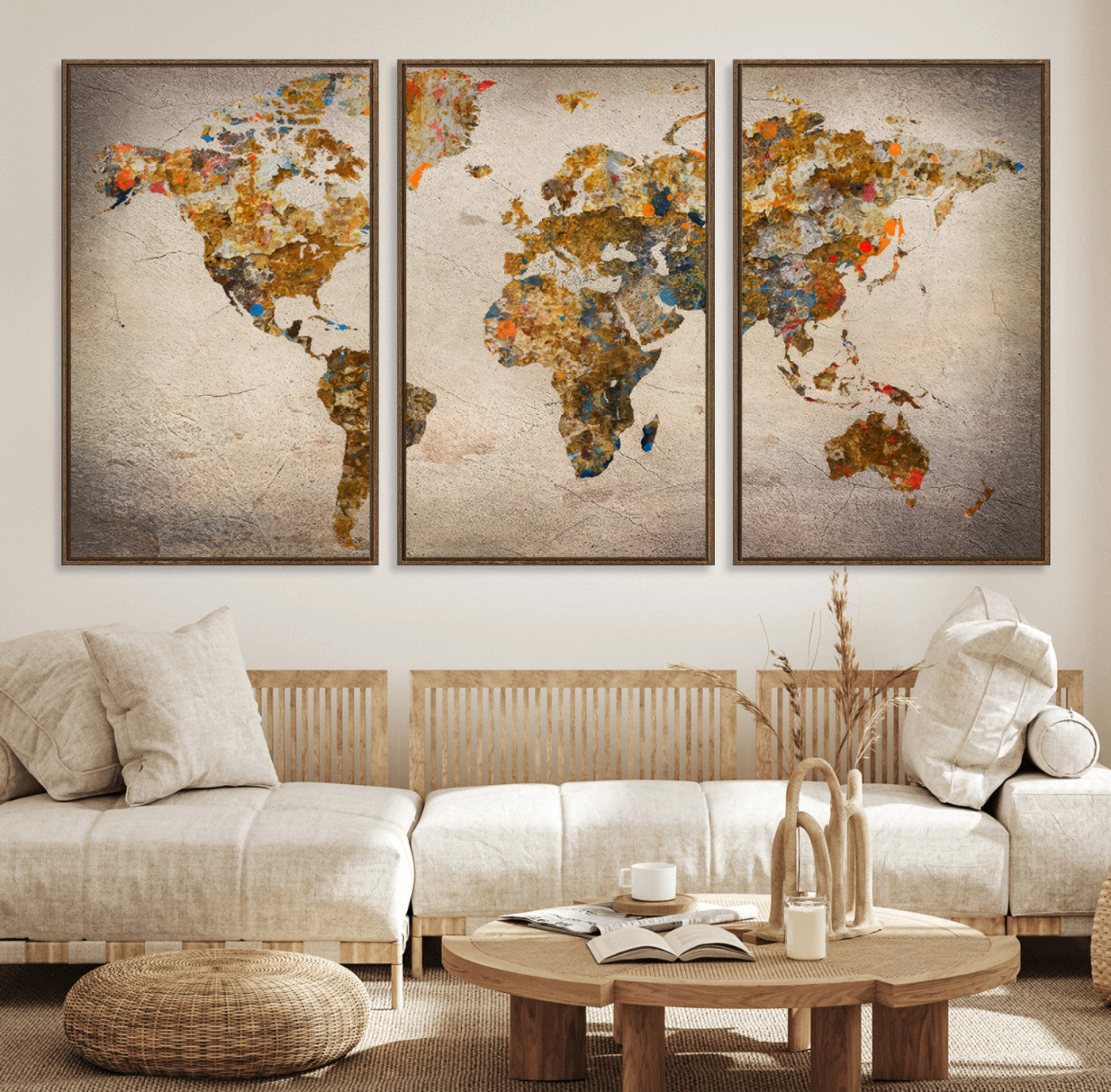 69409-MGV-FC-60X30-3P_Walnut-Push Pin World Map Canvas Print – Travel Tracker Wall Art for Couples, Perfect Anniversary Gift for Home or Office Decor