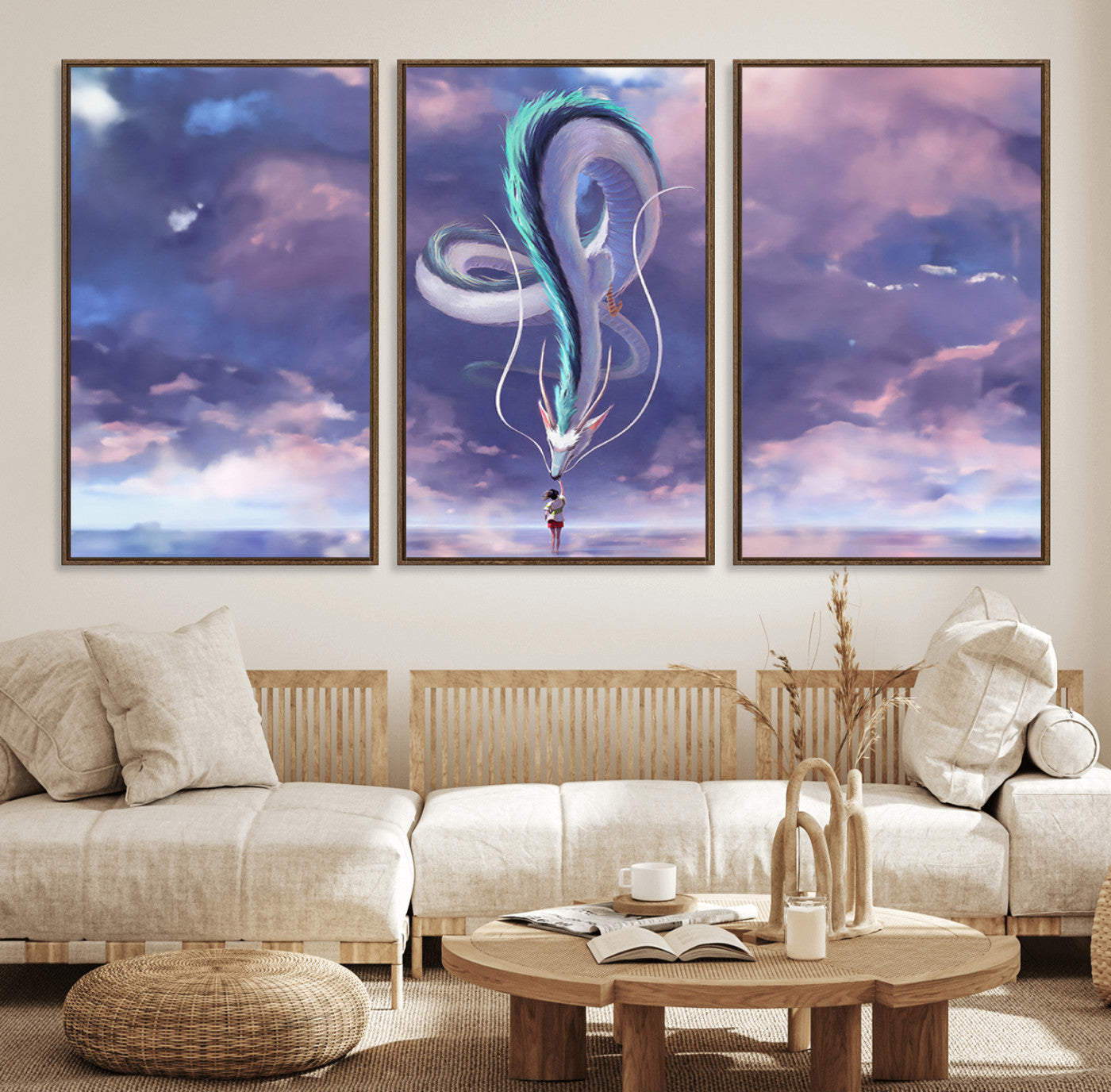 66864-MGV-FC-60X30-3P_Walnut-Spirited Away Haku and Chihiro Poster - Anime Lover - Hayao Miyazaki - Studio Ghibli Poster - Anime