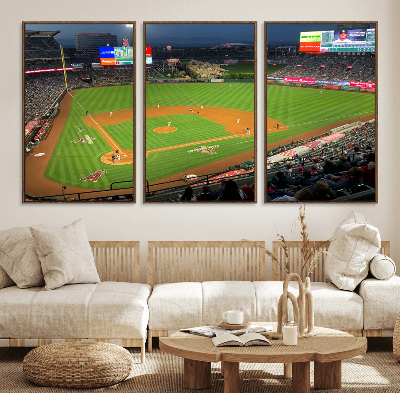 93707-MGV-FC-60X30-3P_Walnut-Angel Stadium Aerial Canvas Print – Los Angeles Angels Baseball Canvas Print, Framed, Ready to Hang