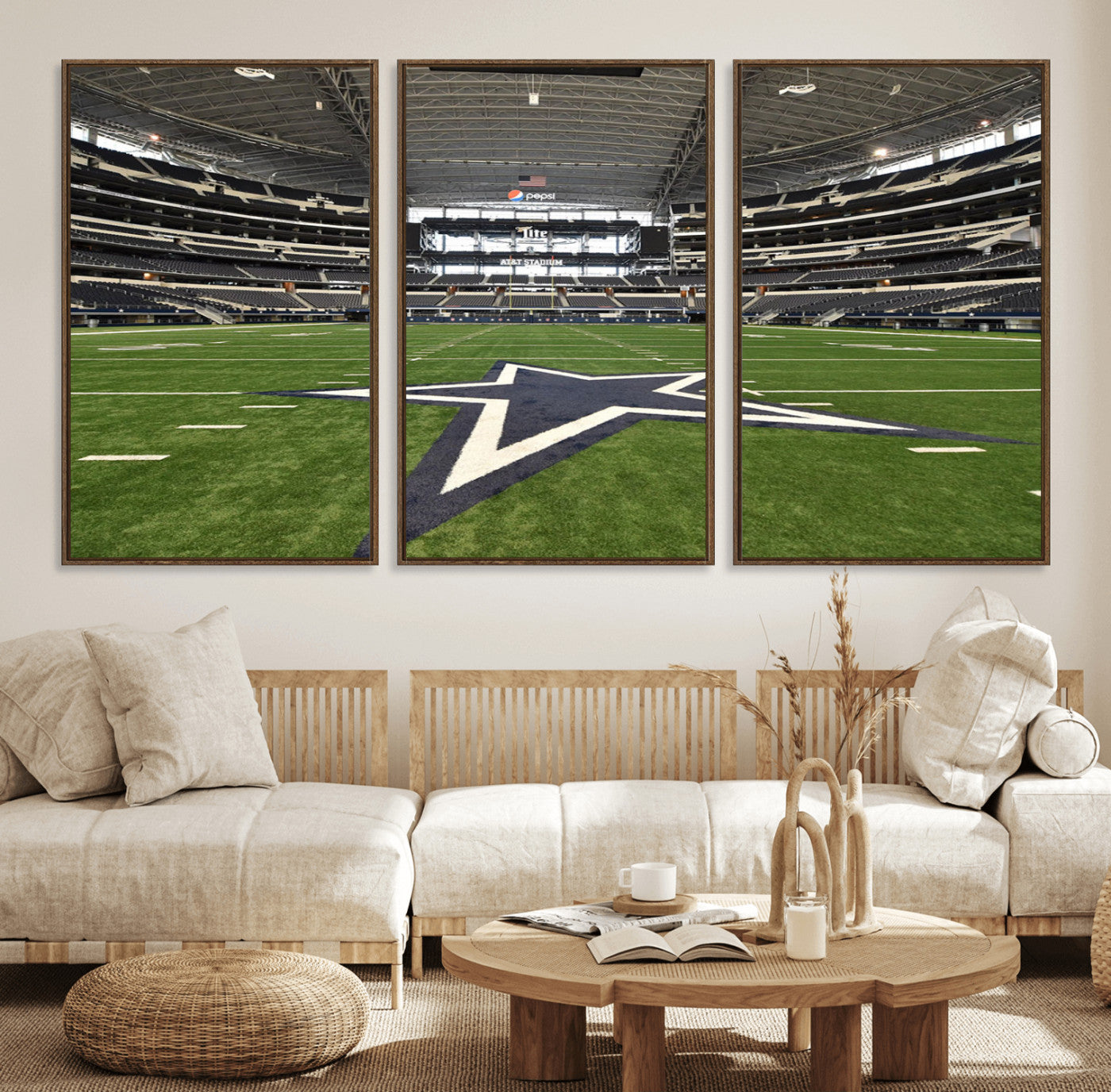 14834-MGV-FC-60X30-3P_Walnut-Dallas Cowboys Football Team Print - Arlington AT&T Stadium Wall Art Canvas Print