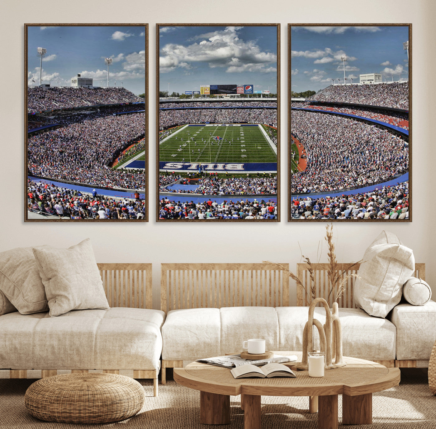 76491-MGV-FC-60X30-3P_Walnut-Buffalo Bills Highmark Stadium Wall Art Canvas Print - Bills Stadium Game Day Triple Canvas Wall Art