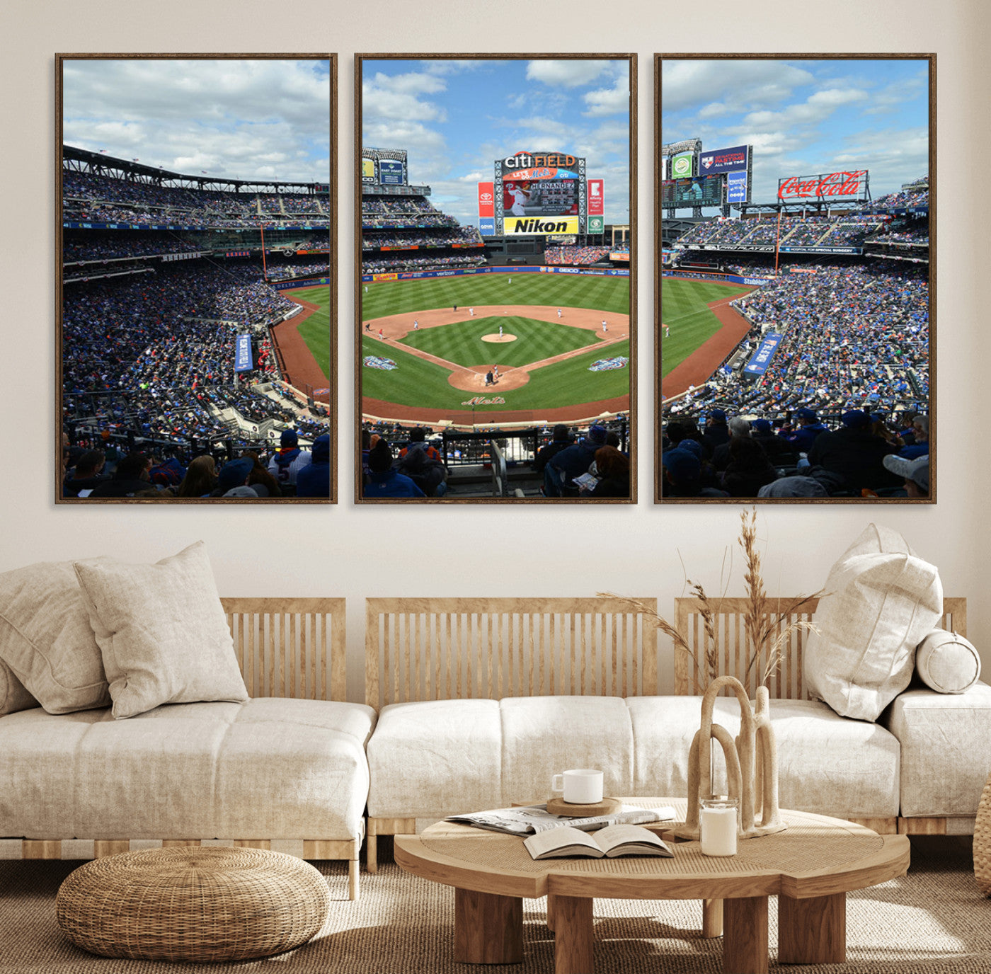 22910-MGV-FC-60X30-3P_Walnut-New York Mets Baseball Team Print - Citi Field Stadium Wall Art Canvas Print