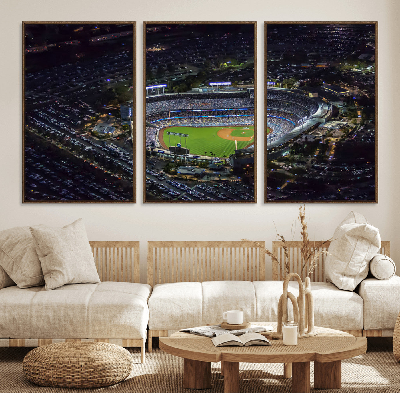 16515-MGV-FC-60X30-3P_Walnut-Los Angeles Dodgers Baseball Team Print - California Dodger Stadium Wall Art Canvas Print
