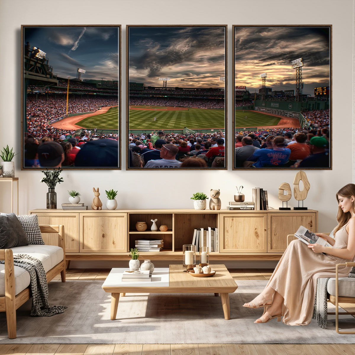 53432-MGV-CV-36X24 - Boston Red Sox Baseball Team Print, Massachusetts Fenway Park Stadium Wall Art Canvas Print