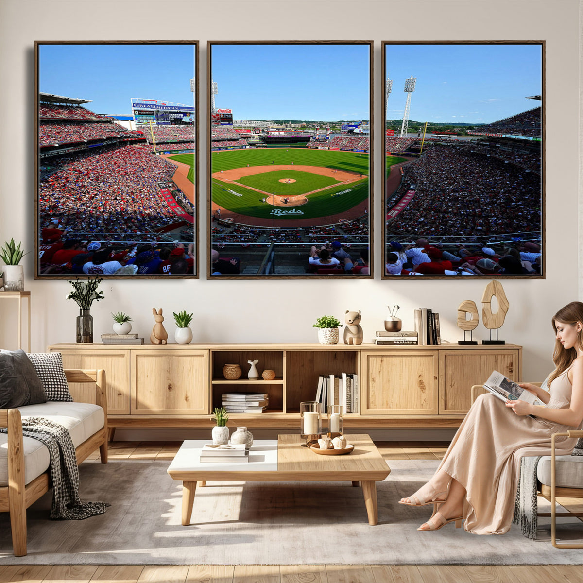 90998-MGV-CV-36X24 - Cincinnati Reds Baseball Canvas Print | Great American Ball Park Stadium Wall Art