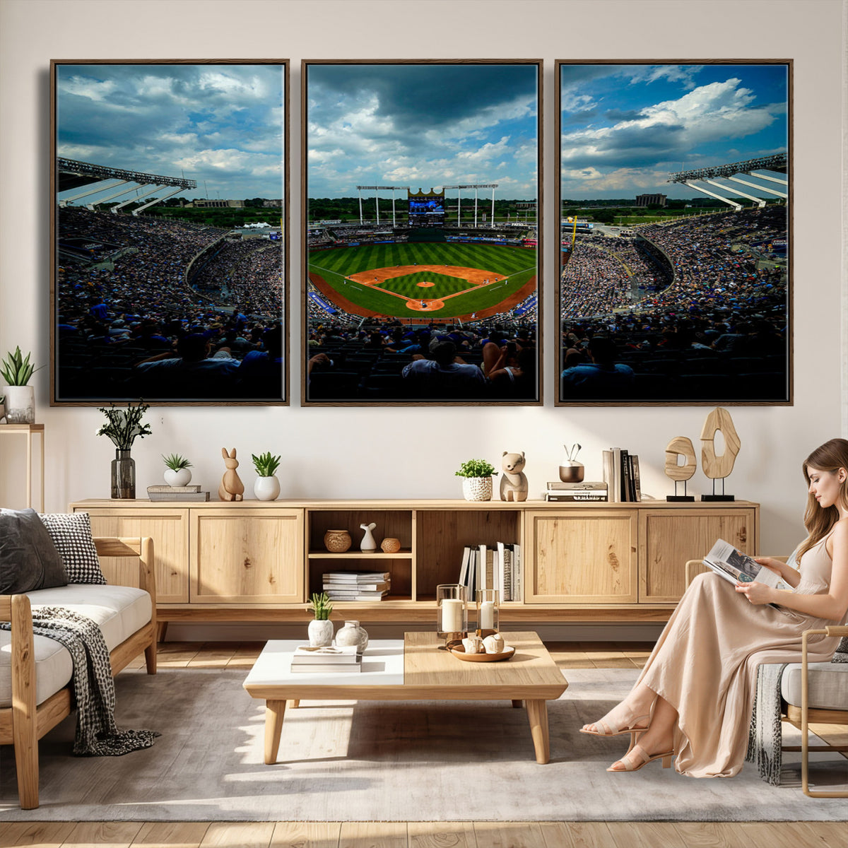 37127-MGV-CV-36X24 - 3-Panel Kauffman Stadium Wall Art Print | Large Kansas City Royals Baseball Canvas