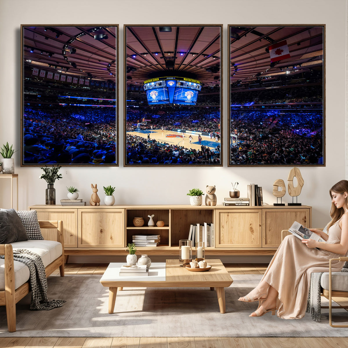 20491-MGV-CV-36X24 - Madison Square Garden Basketball Print Canvas, Basketball Game Triple Canvas Wall Art