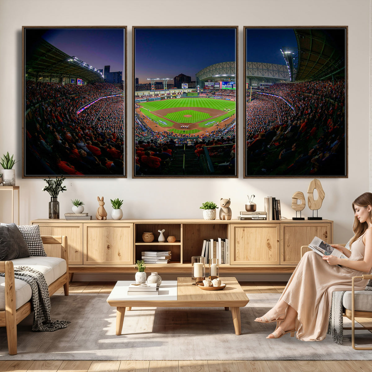44322-MGV-CV-36X24 - Houston Astros Baseball Print Canvas, Houston Minute Maid Park Stadium Wall Art