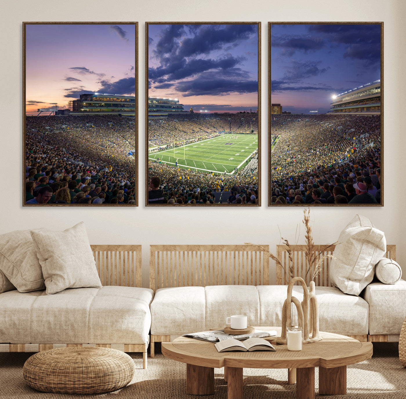 50825-MGV-FC-60X30-3P_Walnut-Notre Dame Fighting Irish Football Team Print - Notre Dame Stadium Wall Art Canvas Print