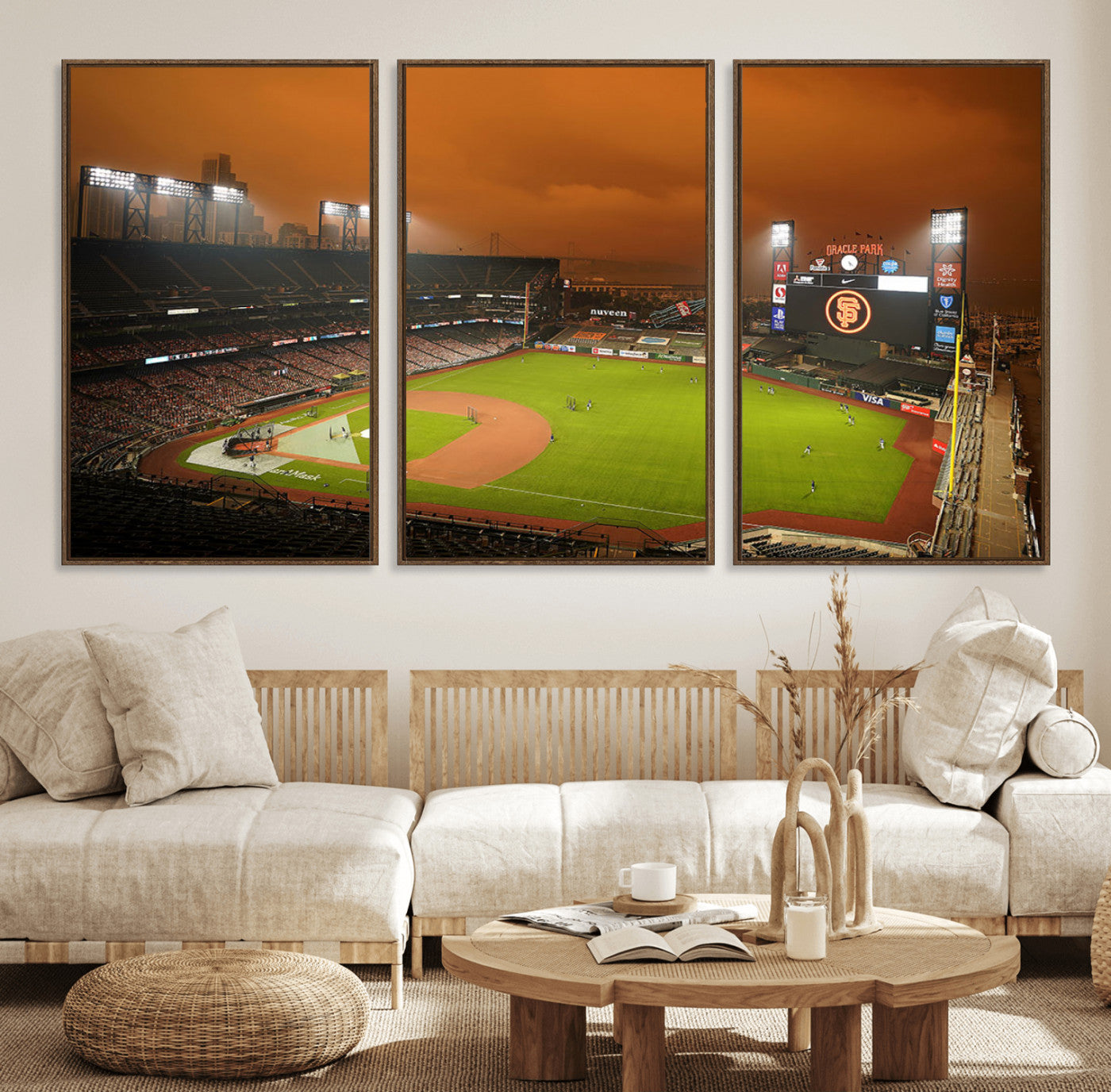 31315-MGV-FC-60X30-3P_Walnut-San Francisco Giants Baseball Team Print - Oracle Park Stadium Wall Art Canvas Print