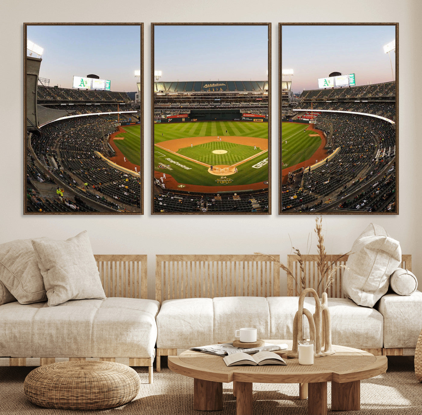 45272-MGV-FC-60X30-3P_Walnut-Oakland Athletics Baseball Team Print - RingCentral Coliseum Stadium Wall Art Canvas Print