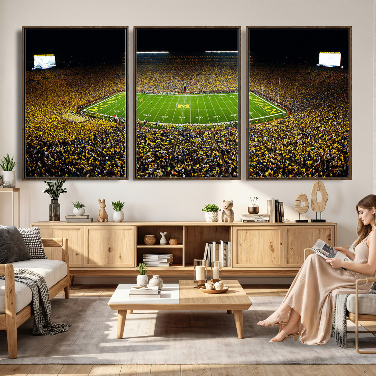 26166-MGV-CV-36X24 - Stadium in Michigan Wall Art Canvas Print, Framed American Football Stadium Art