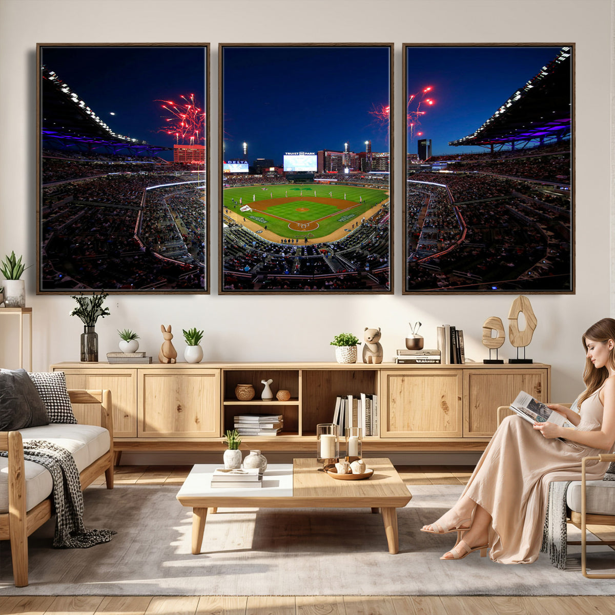 50582-MGV-CV-36X24 - Truist Park Atlanta Braves Baseball Stadium Wall Art Print | Large 3-Panel Canvas Print for Sports