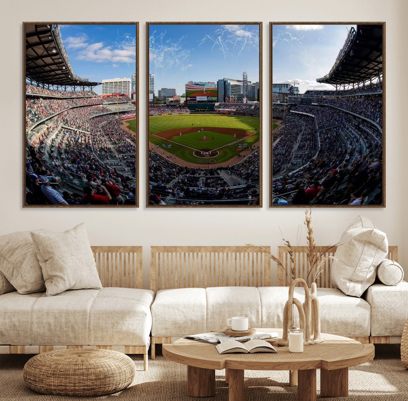 78608-MGV-FC-60X30-3P_Walnut-Truist Park Stadium Canvas Wall Art - Atlanta Braves Game Day Exclusive Decor