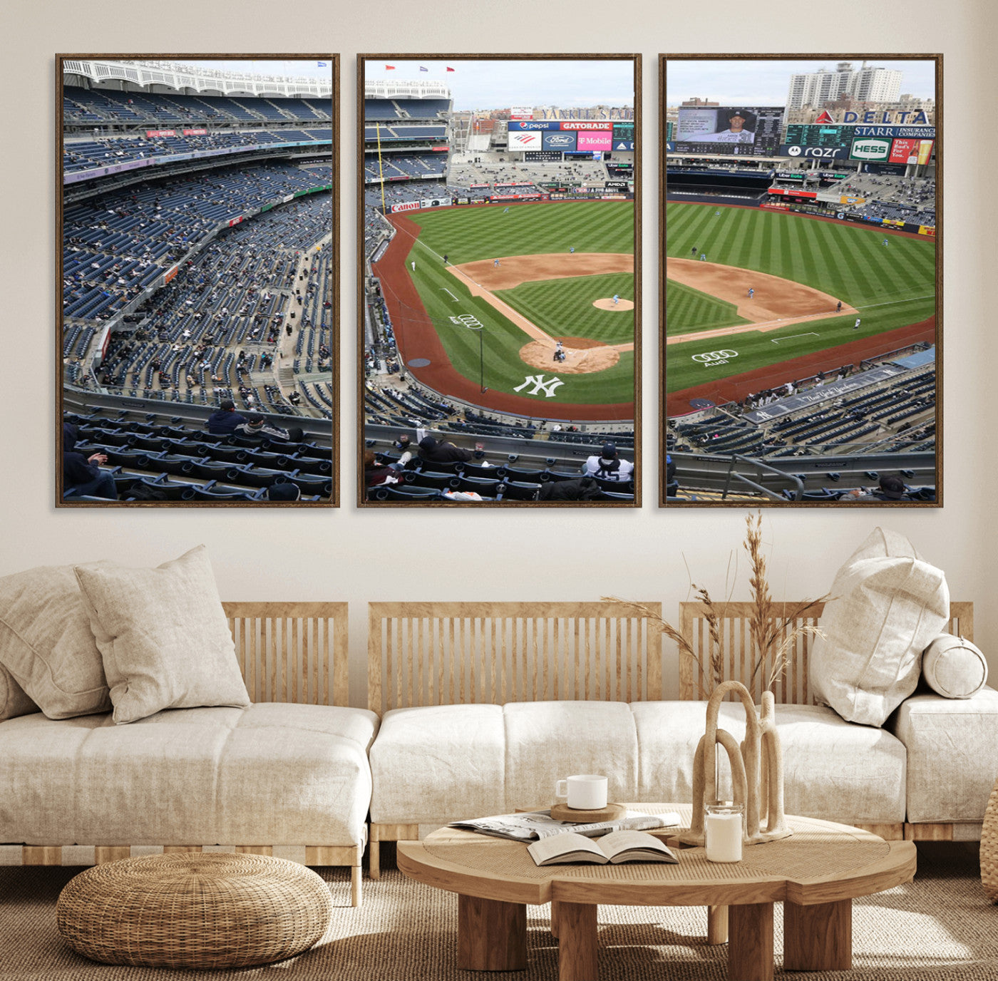 45784-MGV-FC-60X30-3P_Walnut-New York Yankees Baseball Team Print - Yankee Stadium Wall Art Canvas Print