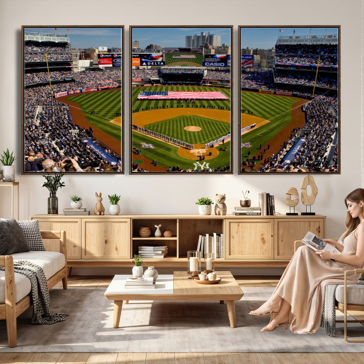 20879-MGV-CV-36X24 - Yankee Stadium New York Wall Art Print | 3-Panel Canvas Print of Yankees Baseball Stadium