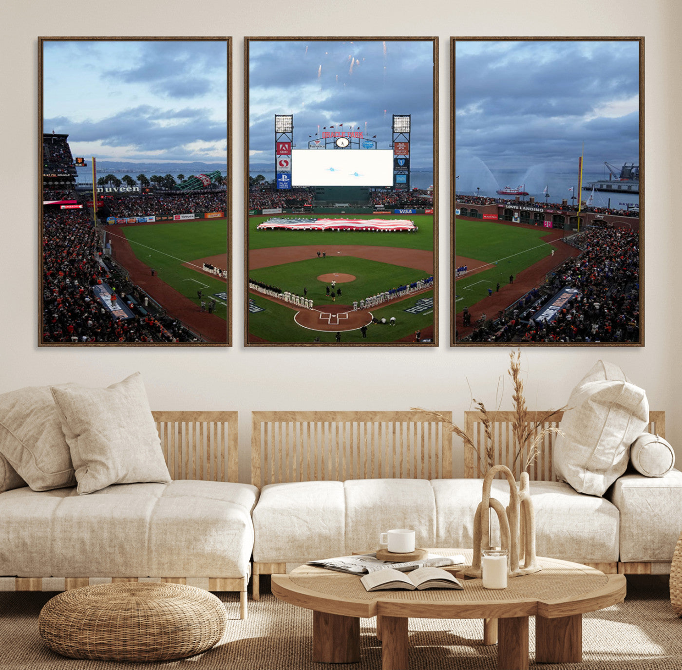 MGV-FC-60X30-3P - Oracle Park San Francisco Giants Wall Art | 3-Panel Canvas Print of Oracle Park Stadium | Large Framed Baseball Wall Decor | Ready-to-Hang MLB Canvas Print