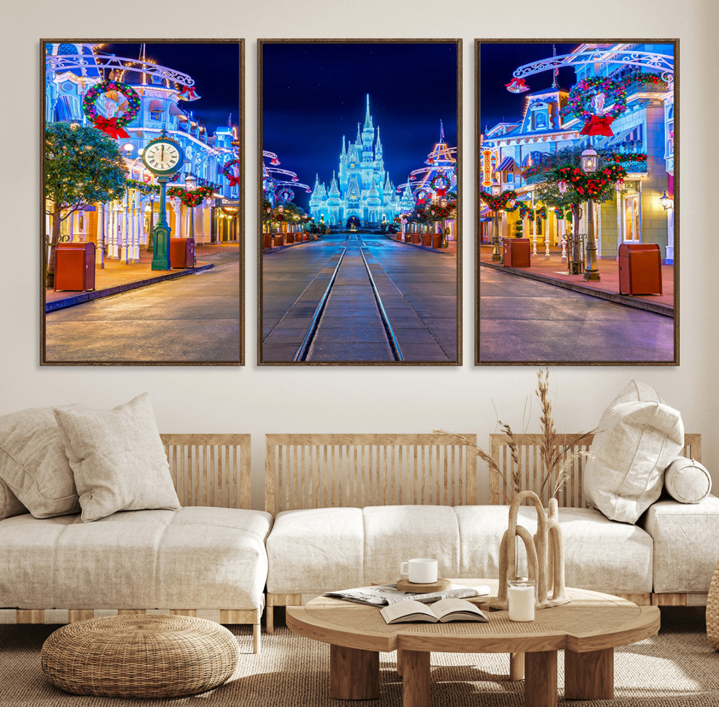 12470-MGV-FC-60X30-3P_Walnut-Disney Wall Art | Castle Large Wall Art Disney Magic Kingdom Print for Kids Room Decoration | Disney