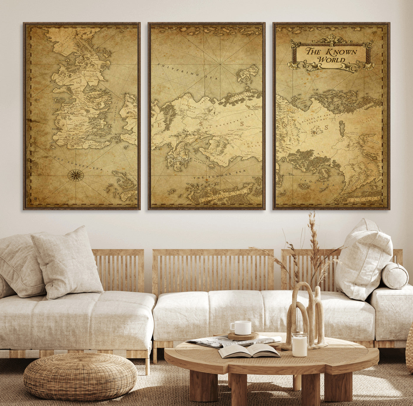 84658-MGV-FC-60X30-3P_Walnut-Personalized Vintage Fantasy World Map Canvas Wall Art – Antique Map Print, Decor for Home or Office