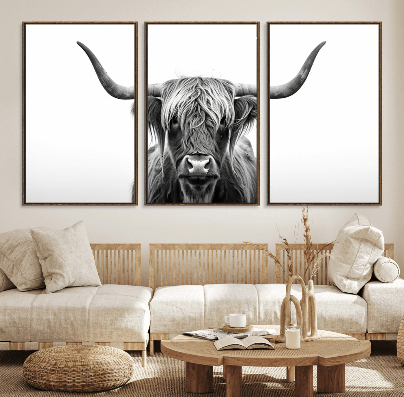 49556-MGV-FC-60X30-3P_Walnut-Highland Wall Art Canvas Print – Minimalist Black and White Farmhouse Décor, Ready to Hang