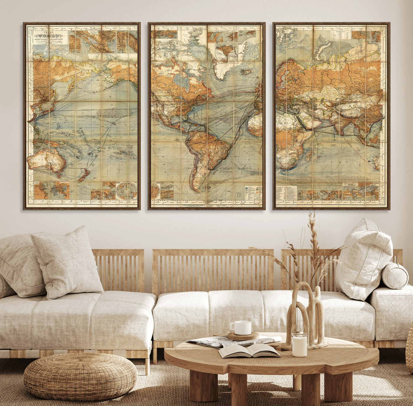 91338-MGV-FC-60X30-3P_Walnut-Push Pin World Map Canvas Print – Travel Tracker Wall Art for Couples, Perfect Anniversary Gift for Home or Office Decor