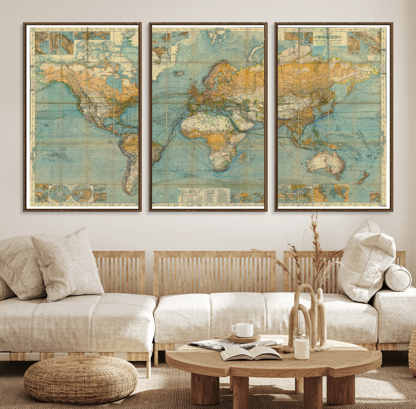 10247-MGV-FC-60X30-3P_Walnut-Push Pin World Map Canvas Print – Travel Tracker Wall Art for Couples, Perfect Anniversary Gift for Home or Office Decor
