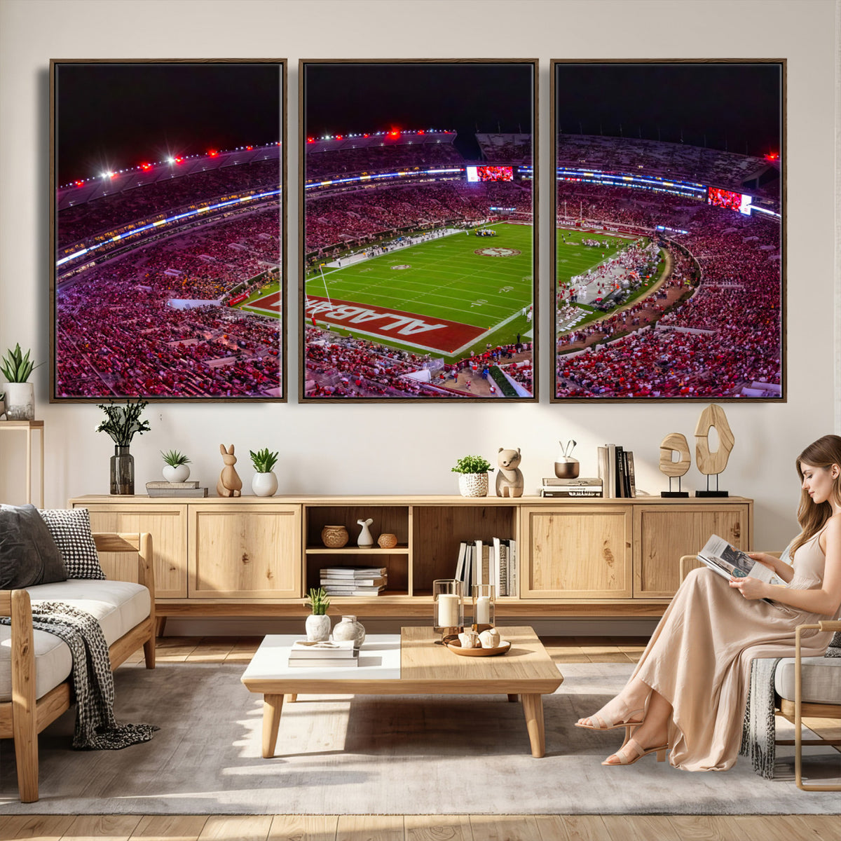 11343-MGV-CV-36X24 - Bryant-Denny Stadium Night Game Triple Canvas Wall Art | Alabama Crimson Tide Football