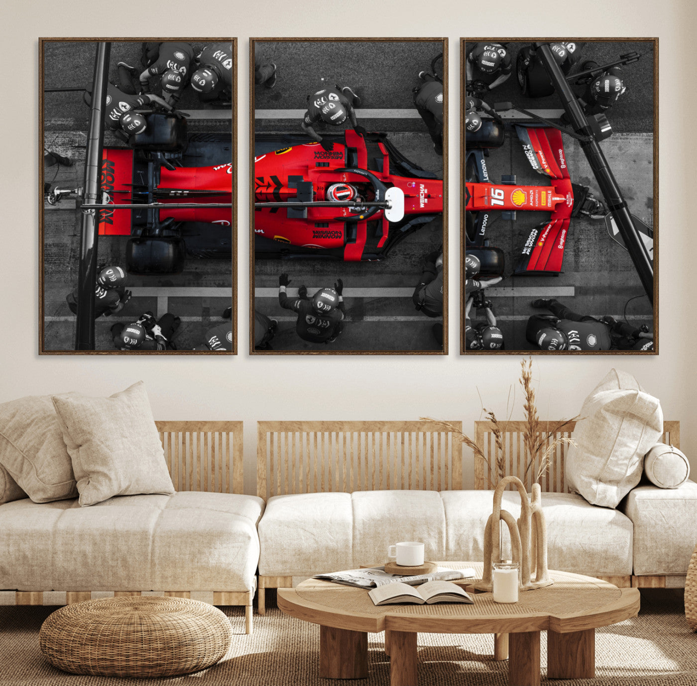 99356-MGV-FC-60X30-3P_Walnut-Ferrari Pit Stop Canvas Wall Art – Precision and Speed Captured in Bold Motorsport Imagery – Ready