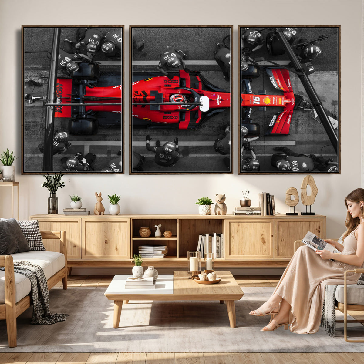 99356-MGV-CV-36X24 - Ferrari Pit Stop Canvas Wall Art | Precision and Speed