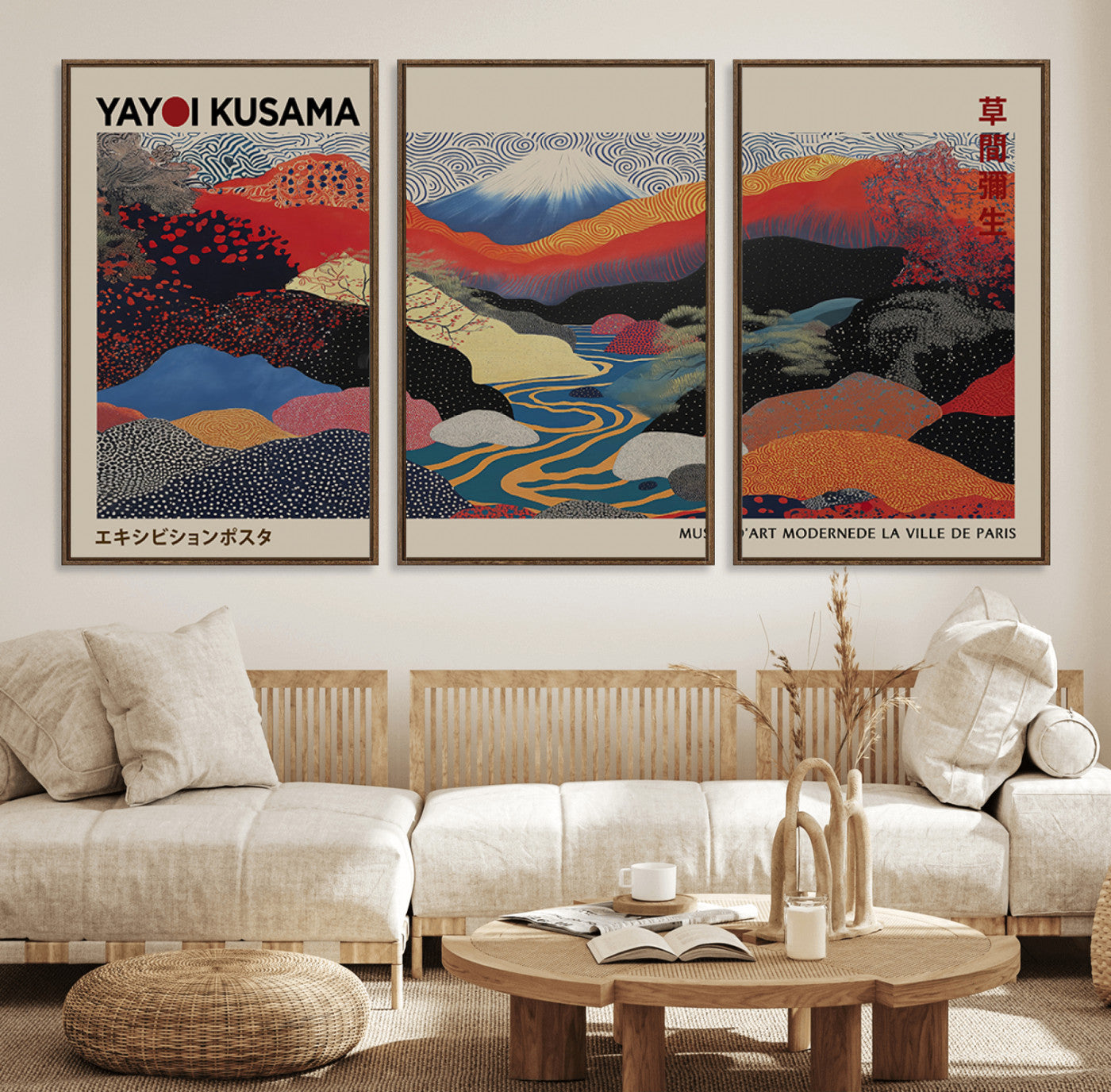 MGV-FC-60X30-3P - Yayoi Wall Art - Framed Yayoi Kusama 1986 Wall Art Print – Japanese Wall Art Print, Wabi Sabi Yayoi