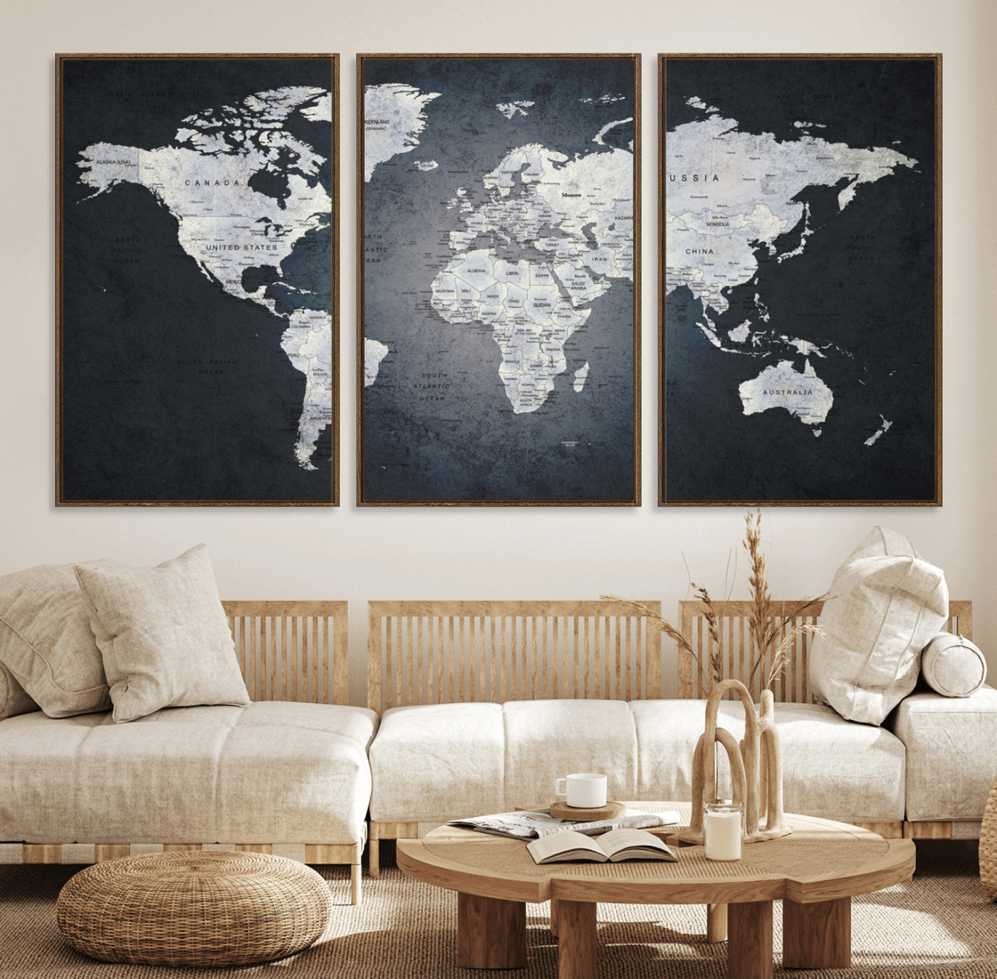 19124-MGV-FC-60X30-3P_Walnut-Push Pin World Map Canvas Print – Travel Tracker Wall Art for Couples, Perfect Anniversary Gift for Home or Office Decor