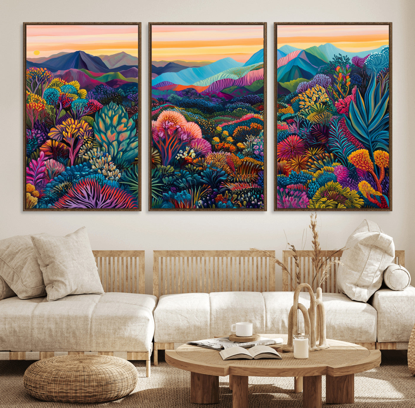 63728-MGV-FC-60X30-3P_Walnut-Colorful Abstract Landscape Wall Art Print Canvas - Vibrant Modern Decor for Living Room, Office, or