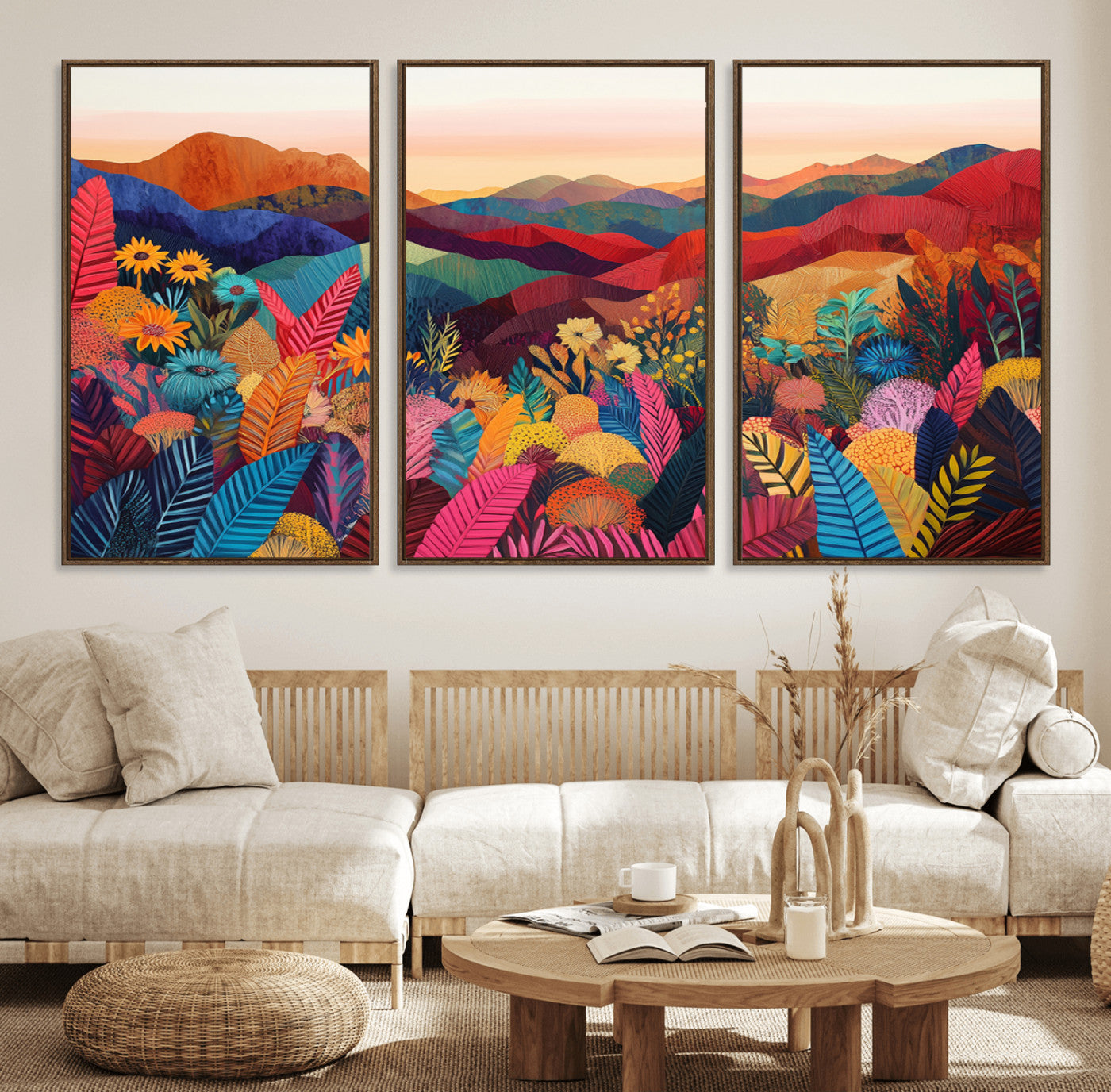 66796-MGV-FC-60X30-3P_Walnut-YAYOI KUSAMA Abstract Print - Landscape Canvas Wall Art Print - Vibrant Modern Decor for Living