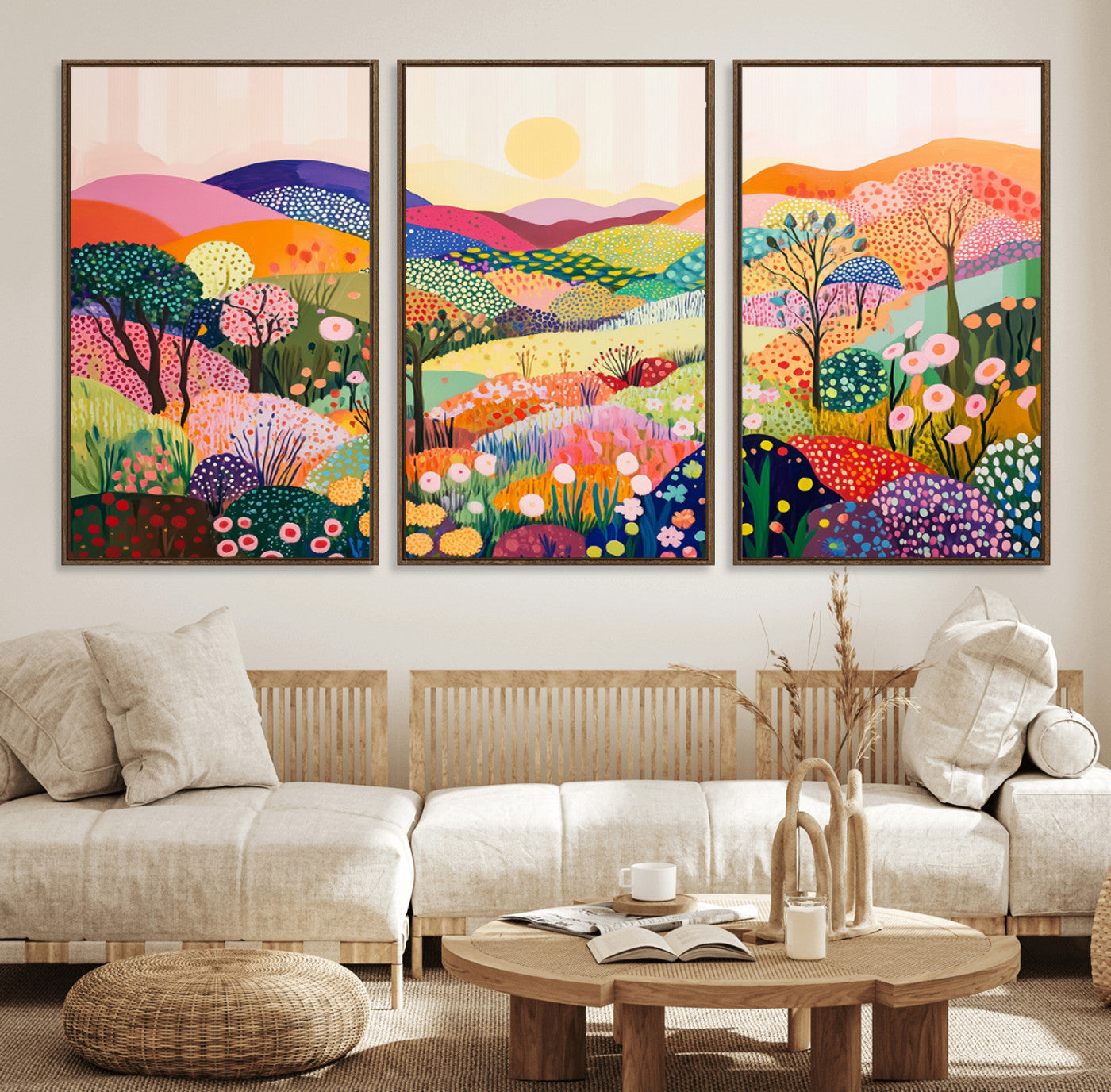 63198-MGV-FC-60X30-3P_Walnut-Yayoi Kusama 1986 Wall Art Print – Yayoi Kusama Wabi Sabi Japanese Wall Art Print - Vibrant Abstract