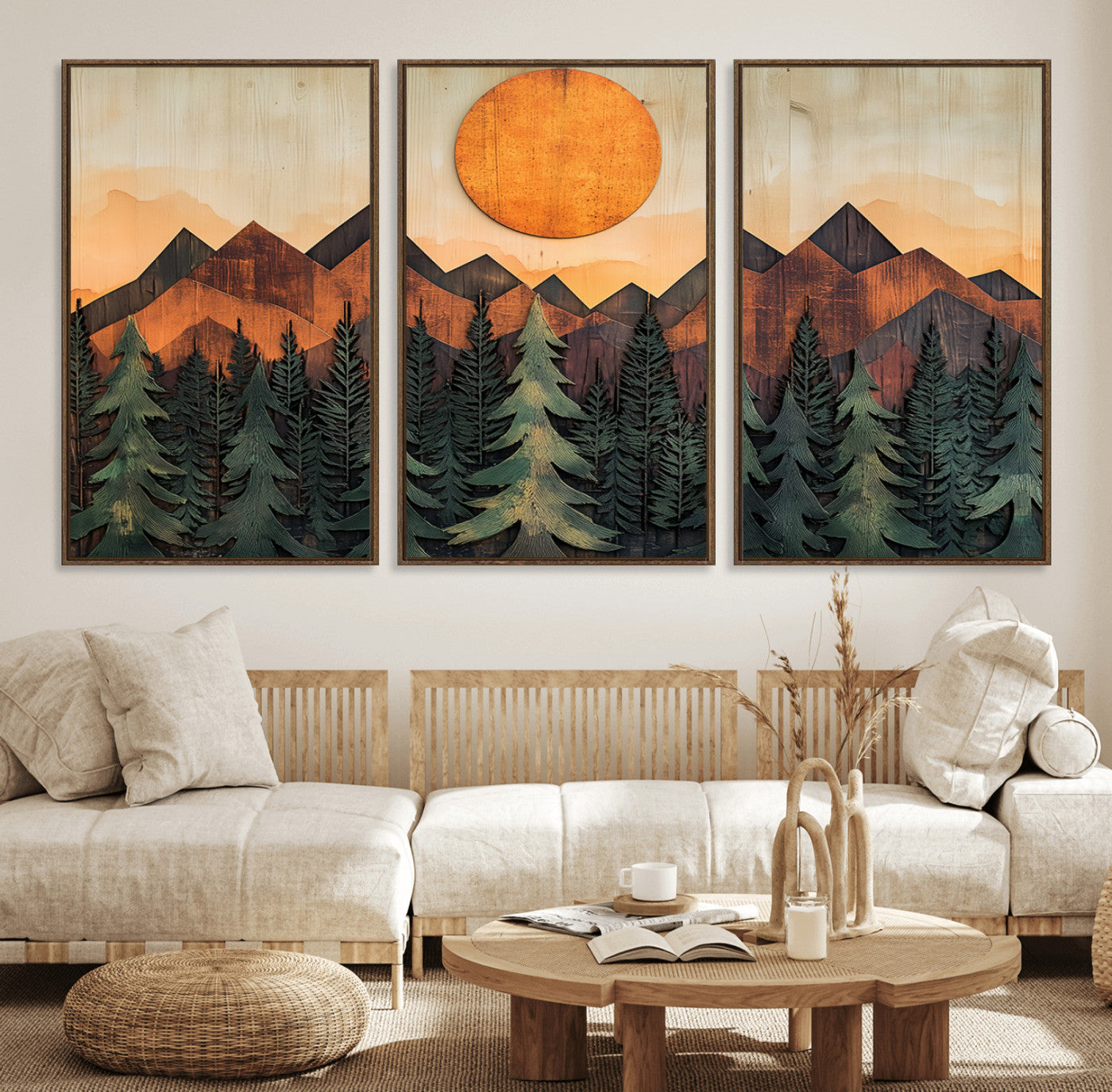 77739-MGV-FC-60X30-3P_Walnut-Sunset Mountain Landscape Canvas Wall Art Print - Nature Decor for Living Room, Office