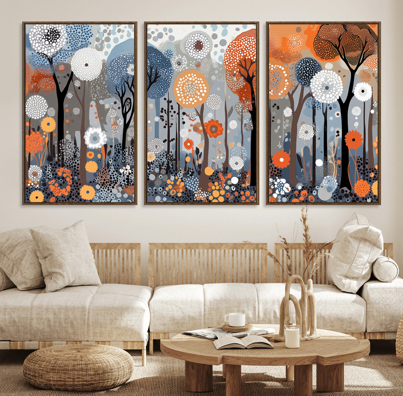 48857-MGV-FC-60X30-3P_Walnut-Abstract Winter Landscape Canvas Wall Art Print - Large Colorful Nature Wall Decor