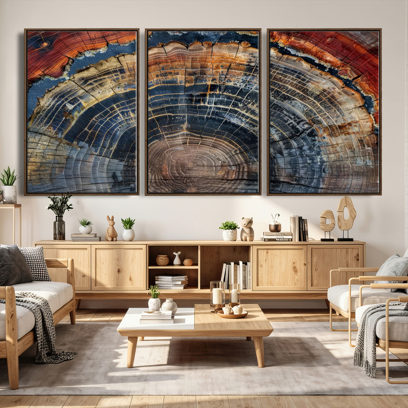 63519-MGV-CV-36X24 - Abstract Tree Ring Wall Art Canvas Print – Colorful Framed Minimalist Nature Tree Rings Home Artwork for Home and Office Decor