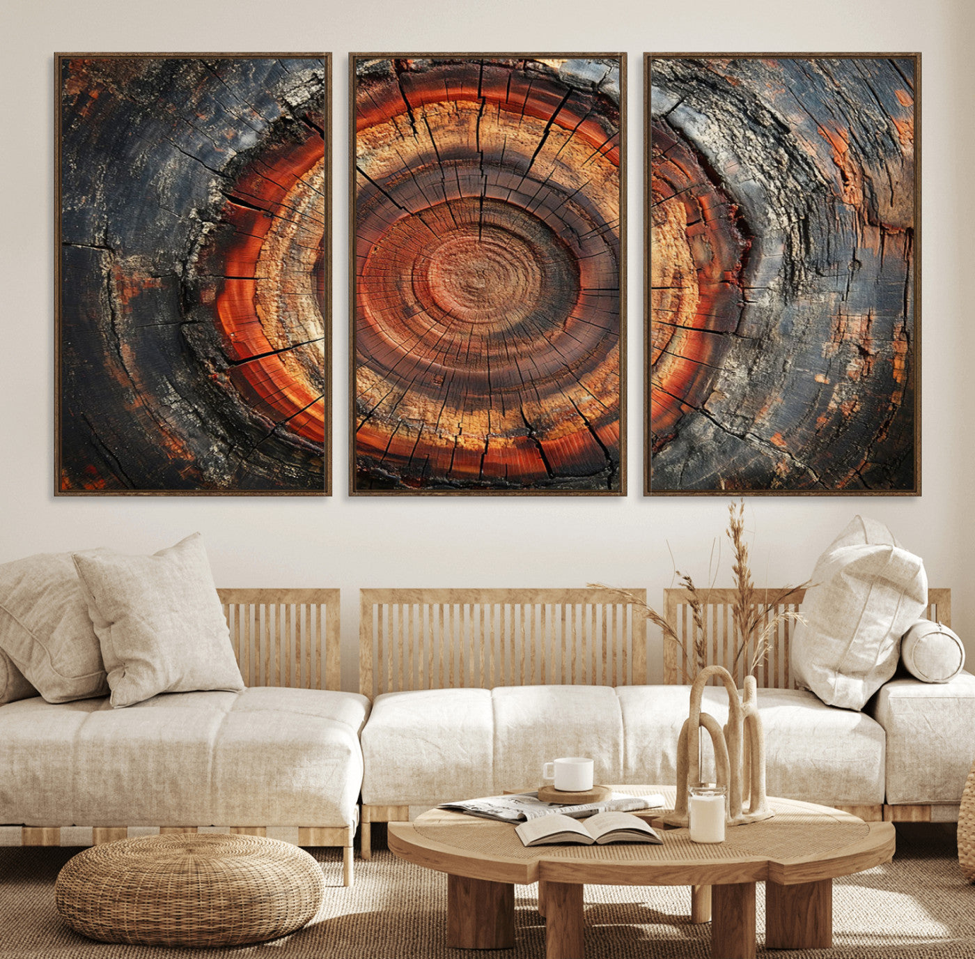 82212-MGV-FC-60X30-3P_Walnut-Wood Grain Canvas Wall Art - Framed Abstract Tree Ring Framed Wall Art, Wood Grain Canvas Wall