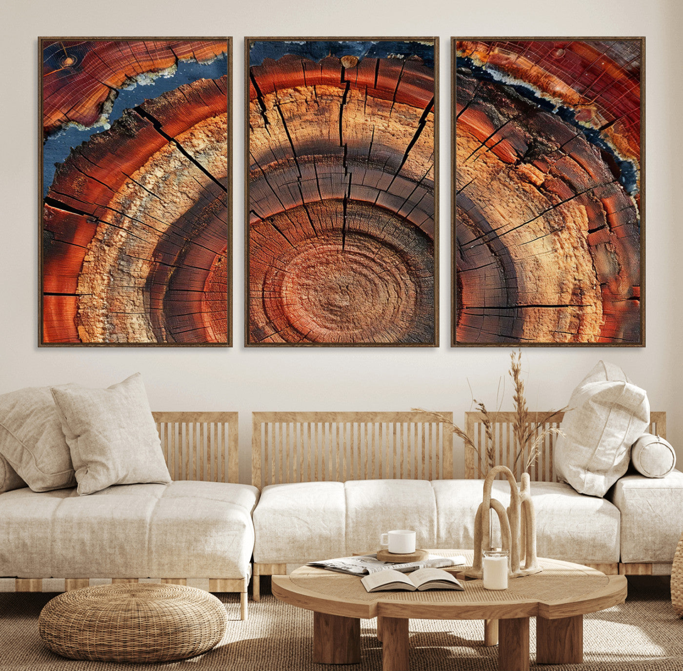 28555-MGV-FC-60X30-3P_Walnut-Abstract Tree Ring Art, Colorful Tree Ring Wall Decor, Minimalist Home Canvas Art, Modern Farmhouse