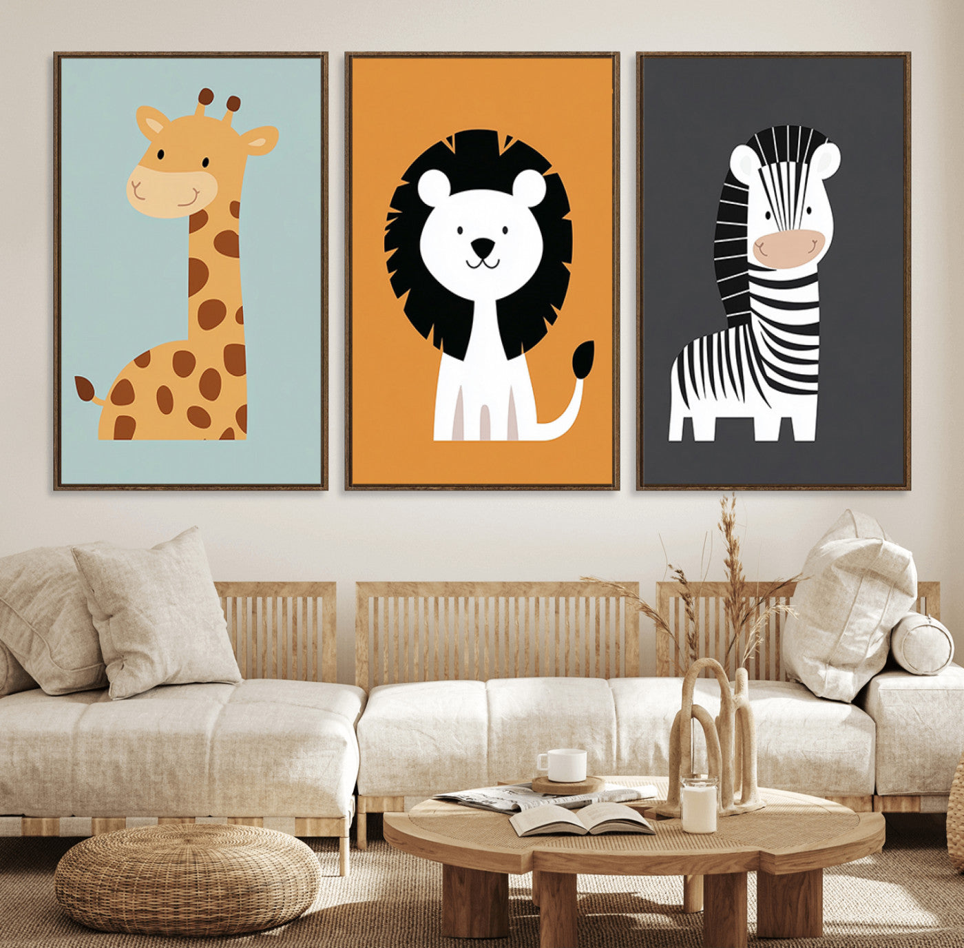 70446-MGV-FC-60X30-3P_Walnut-Boho Jungle Animal Nursery Wall Art Prints – Safari Decor Earth Tones Modern, Artwork for Home, Stylish Spaces