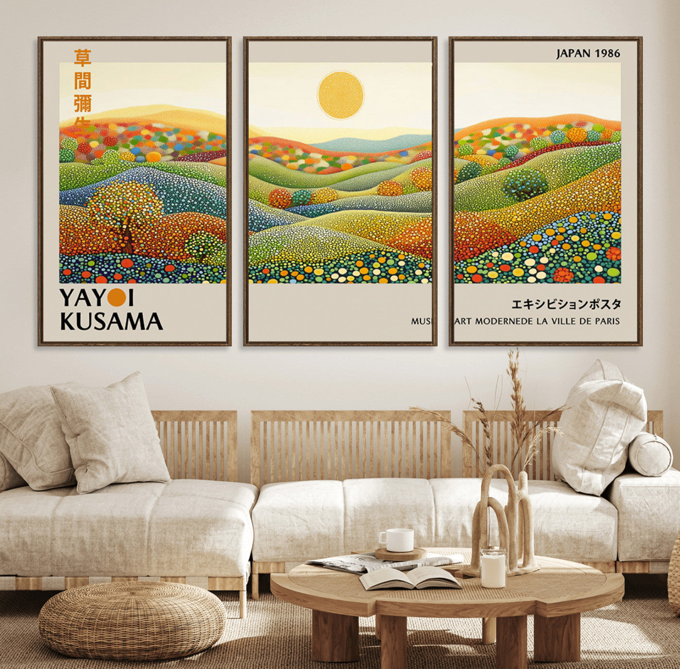 33864-MGV-FC-60X30-3P_Walnut-Yayoi Kusama Wall Art Print – Yayoi Kusama Wabi Sabi Japanese Wall Art Print - Vibrant Abstract