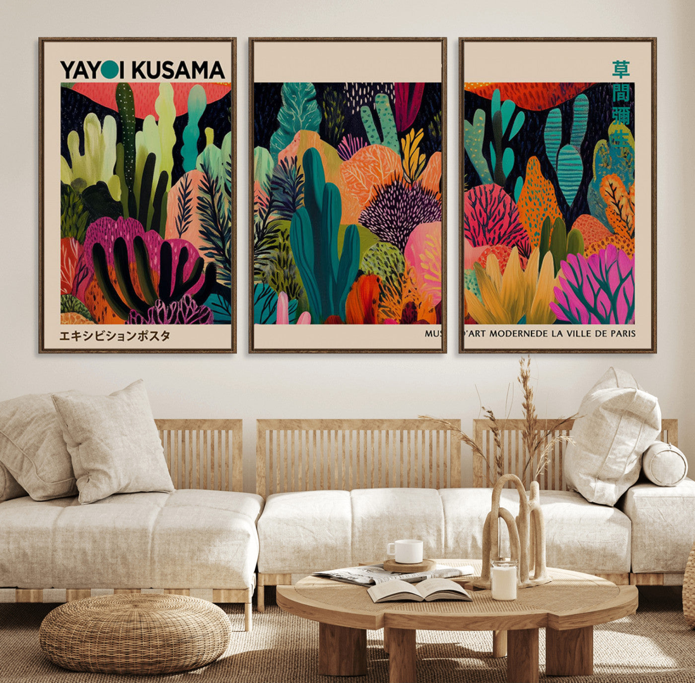 MGV-FC-60X30-3P - Yayoi Kusama Wall Art Canvas Print, Abstract Art, Large Yayoi Kusama Framed Canvas Print, Japanese