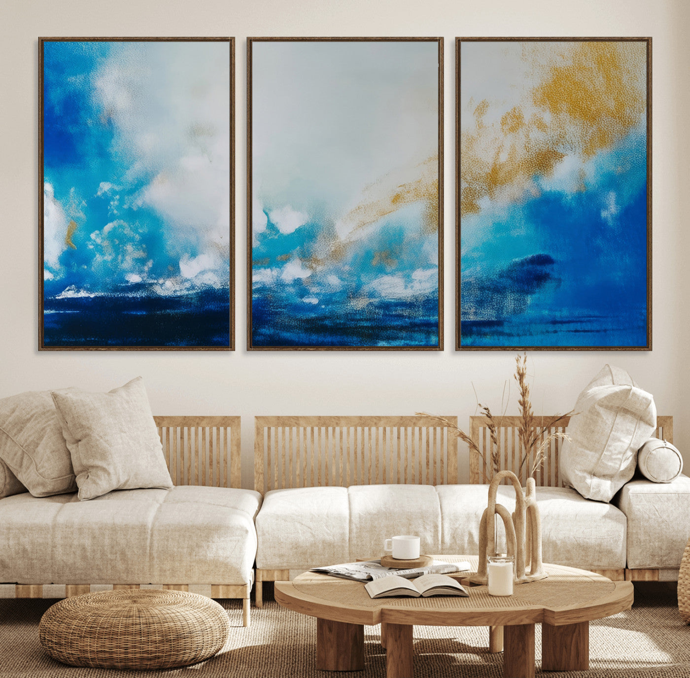84745-MGV-FC-60X30-3P_Walnut-Blue Abstract Print - Dynamic Ocean-Inspired Canvas Wall Art