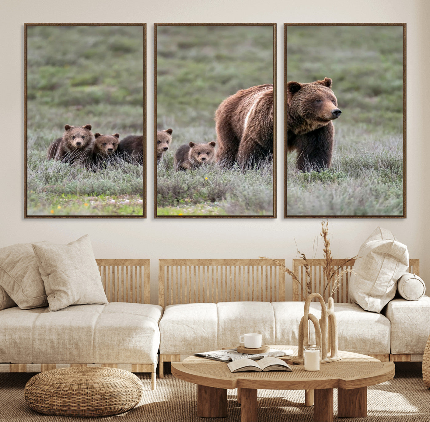 65087-MGV-FC-60X30-3P_Walnut-Wildlife Photography of 399 Grizzly Bear Cubs | Queen of the Tetons Canvas Wall Art Print