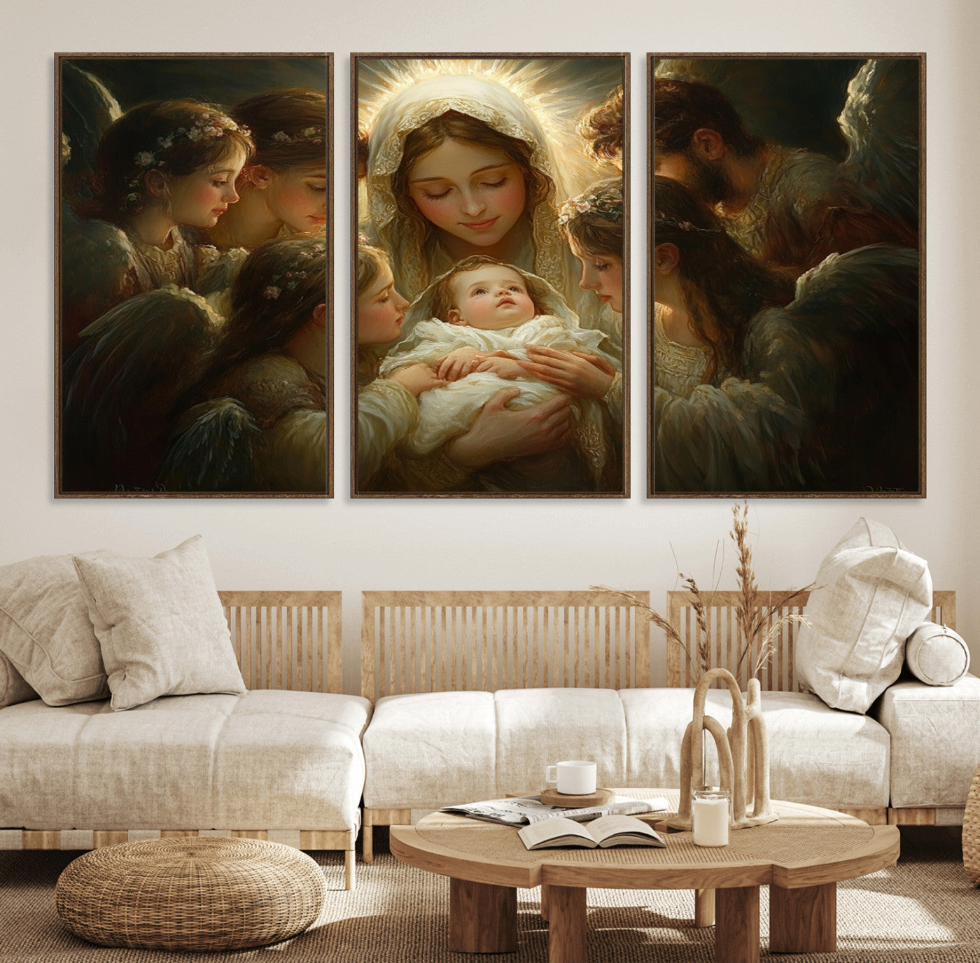12393-MGV-FC-60X30-3P_Walnut-Mary Jesus Canvas Wall Art Print - Madonna and Child with Apostles Art Print - Classic Christian