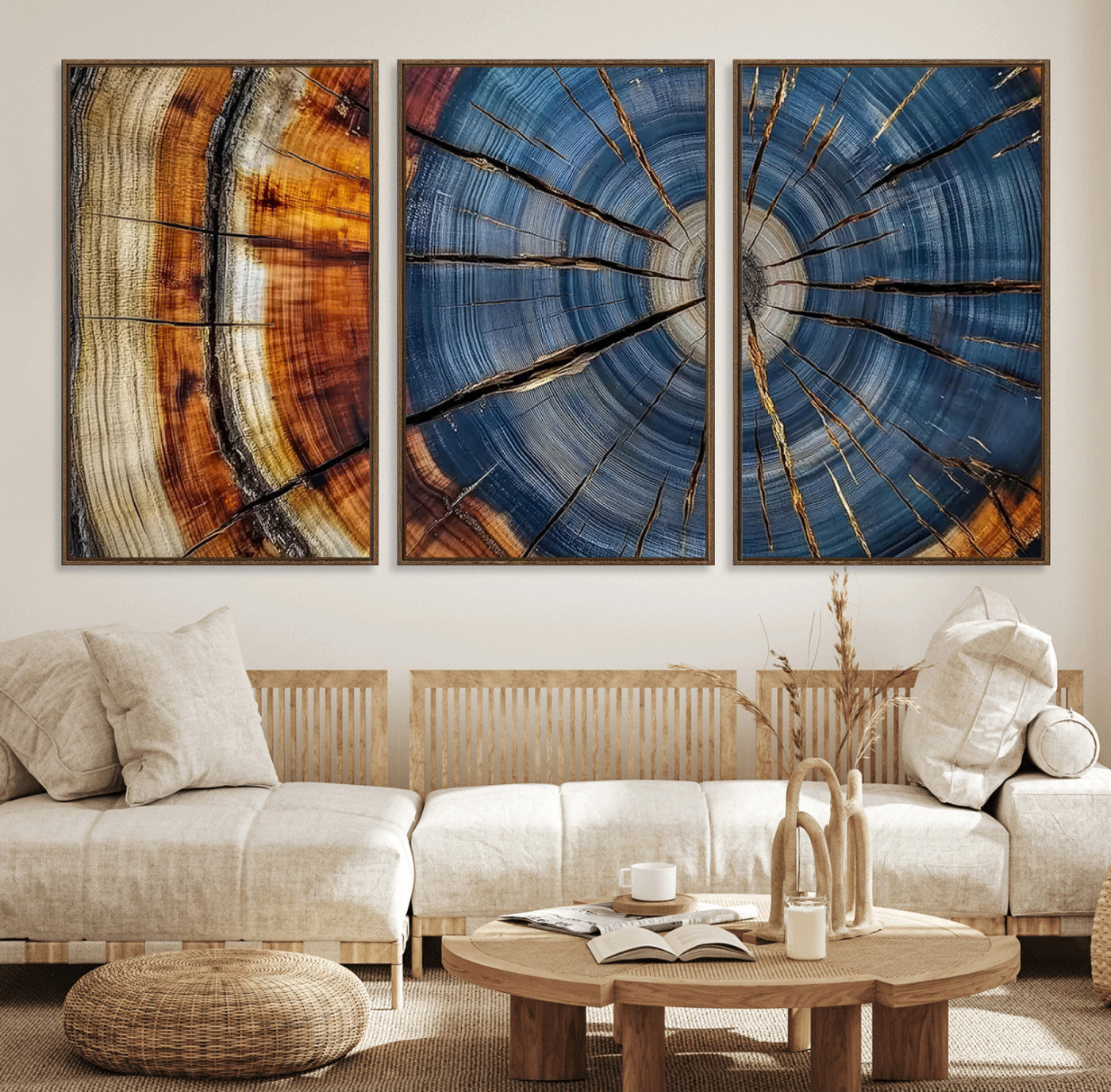 10583-MGV-FC-60X30-3P_Walnut-Abstract Tree Rings Canvas Wall Art - Wood Grain Canvas Print - Nature-Inspired Modern Wood Grain
