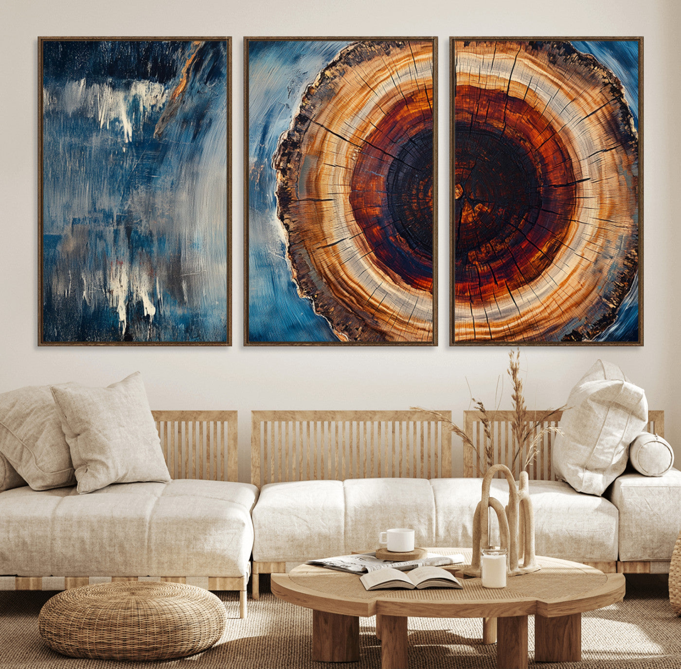 48045-MGV-FC-60X30-3P_Walnut-Abstract Tree Rings Wall Art Canvas Print - Wood Grain Rings Canvas Print - Nature Woodland Wall