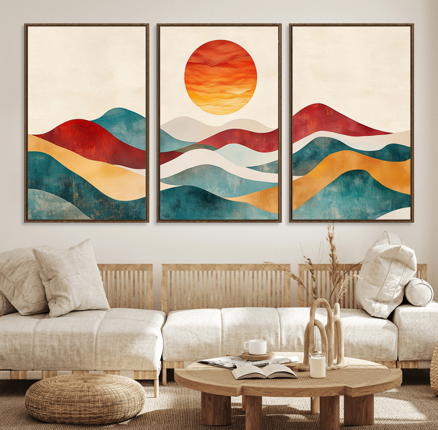 79094-MGV-FC-60X30-3P_Walnut-Southwest Mountain Canvas - Boho Triptych Wall Art - Rustic Woodland Nursery Decor - Abstract Nature