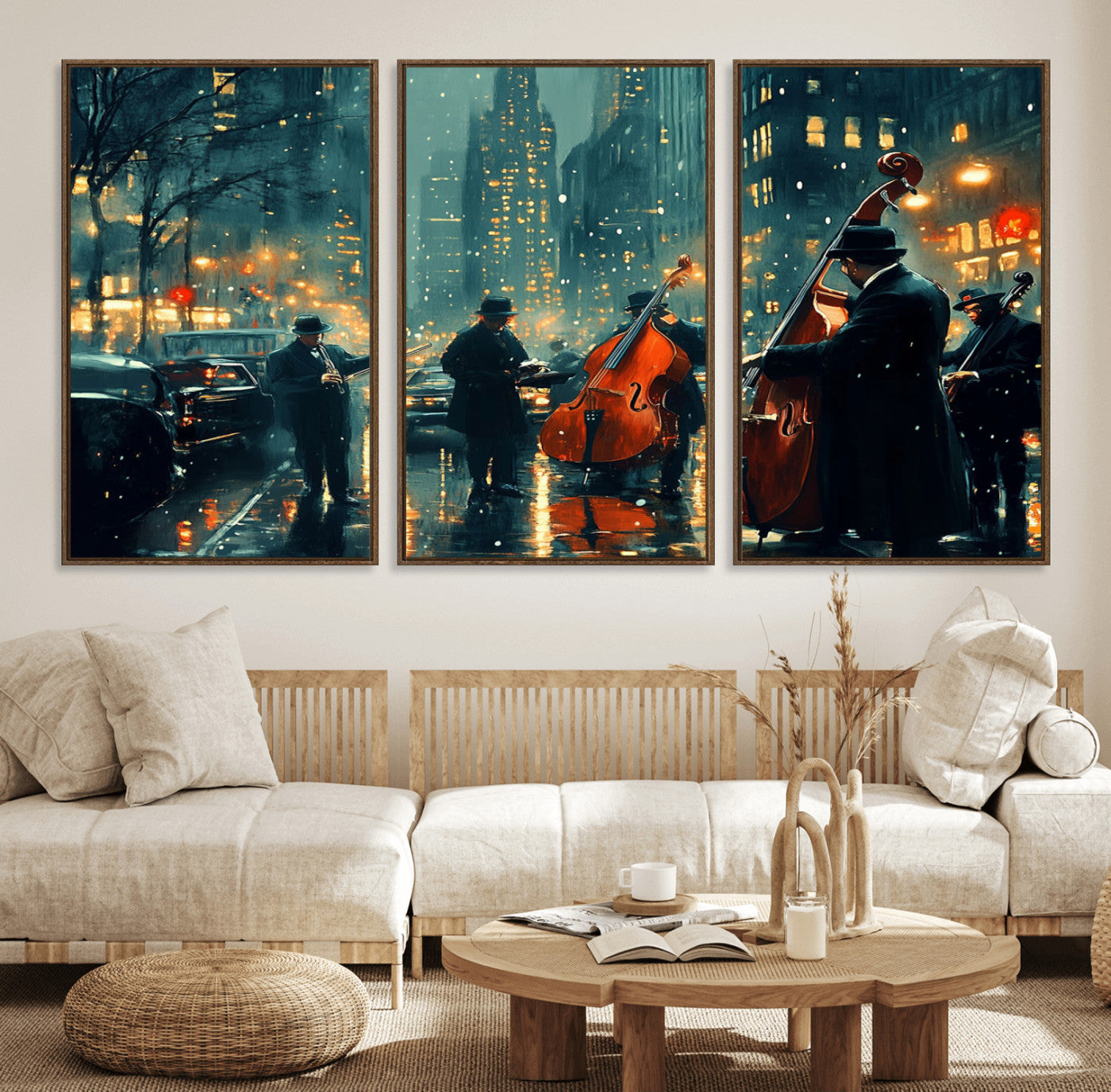 MGV-FC-60X30-3P - African American Jazz Art Print - Framed Abstract Music Canvas - Colorful Instrument Poster for