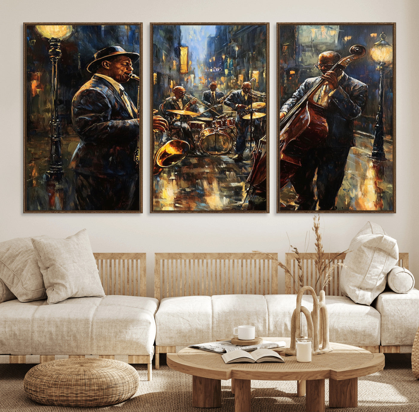 36990-MGV-FC-60X30-3P_Walnut-Jazz Canvas Wall Art Print - Abstract African American Music Art - Framed Posters for Living Room or